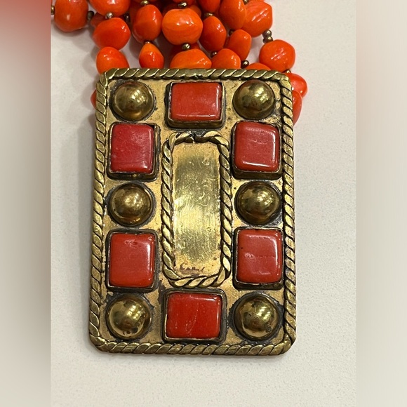 Luisa Conti 7 strand coral glass choker with brass - Picture 3 of 7